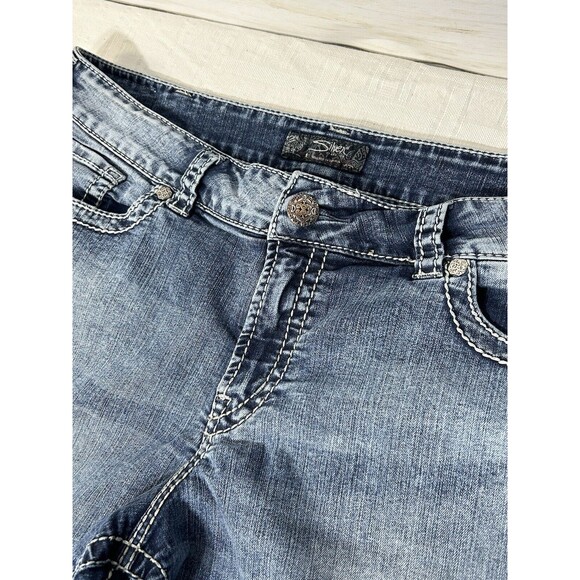 Silver MCKENZIE Blue Denim Jean Shorts Womens Size 20 Stretch Flap Button Pocket - Picture 5 of 15